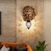 European Gold Wall Lamp Vanity Light Personalidade Leão Cabeça Corredor Livingroom Quarto Banheiro Bar KTV Fundo Da Parede Decoração Lâmpadas
