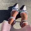 Butterfly-knot Sandals Fine Heel Sandal Crystal Fairy Wind Pink Bow Tie with Diamond High Heels Sandalias 220406