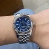 Zegarek męski automatyczny mechaniczny kalendarz ze stali nierdzewnej 42 mm SkyDweller klasyczna niebieska tarcza regulowany zegarek biznesowy Master najwyższej jakości z oryginalnym pudełkiem