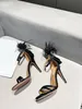 The latest metal buckle open toe word belt sexy sandals 10cm women's silk fabric luxury designer high heels original box transportation