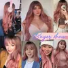 Hair Synthetic Wigs Cosplay Onenonly Long Body Wave Ombre Brown Pink Synthetic Wigs with Bangs Natural for Women Cosplay Wig Heat Resistant 220225