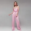 Hiloc Katı Pijama V Boyun Pijama Set Kaşkorse Kadın 2 Adet Gevşek Dantel-up Kadınlar için Tam Boy Ev Pantolon Nightgown 220329