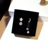 Stud śliczne koreańskie kolczyki kolor srebrny księżyc gwiazda długi z błyszczącym cyrkonią kamień dla kobiet Fashion JewelryStud