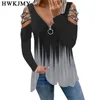 Женская одежда TEE женская большая большая с большой осенью на молнии с длинным рукавом повсеместные топы Femme отверстие из женских футболок плюс размер 220402