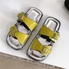 2023 summer new slippers women wear fashion all-match European and American style patent leather square toe belt buckle flat sandals size from US 4.5/5/6/7/8