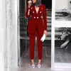 Kadınlar Suits Blazers Setleri Spot Çapraz Ndera Yay Düz Renk Uzun Kollu Ofis Lady Sıradan Pantolonlar Uyumcular