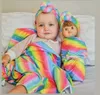 15963 Rainbow Plaid Leopard Baby Swaddle Wrap Blanket Wraps Blankets Nursery Bedding Towelling Baby Infant Wrapped Cloth With Hat 2pcs/set