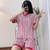 Pajamas Women Summer Thin Section V-neck Imitation Silk Ice Short-sleeved Sleepwear Ladies Home Service 2-piece W220328