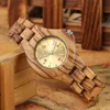 Polshorloges Vrouw Volledig houten armband Watch Kwartsbeweging Trendy gele wijzerplaat Dameshorloges Casual Lady Wood Bangle TimePieCewrist