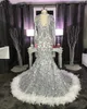 Afrikaans zwart meisje Sier Mermaid Prom Dresses Prachtige halter lange mouwen sprankelende pailletten veren avond ocn -jurken