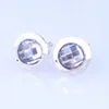 6 färger runt Sparkle Stud örhängen 925 Sterling Siver CZ Stone Womens gåva med originalboxuppsättning för Pandora Blue Red Pink örhängen