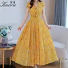 노란색 여성 시폰 여름 드레스 멍청한 꽃 맥시 보호 레드 짧은 슬리브 캐주얼 로브 펨메 크기 M-4XL 드레스 파티 220517