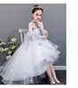 Puffy Flower Girls Sukienki 3D Kwiat Wysoki Neck Długie Koronki Dzieci Nastolatki Korowody Suknie Urodziny Boże Narodzenie Dress Dress na suknię Ślubne