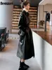 Women's Leather Faux Nerazzurri Spring Black Oversized Long Waterproof Trench Coat for Women Sleeve Loose Korean Fashion Clothing 220913