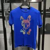 Men's Short Sleeve T-shirt Fashion Dog Head Cartoon Rhinestone Leisure Large Cotton Streetwear Male Tees Trendy Brand Man Clothing S-4XL