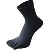 Chaussettes pour hommes paires grande taille coton orteil pour hommes garçons épais cinq doigts solide noir blanc décontracté mi-mollet 7-12men's249s