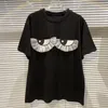 T-shirt féminin Chic Mesh Ruffles Cartoon Big Eyes Image O-Neck Girls T-shirts Streetwear Femmes Summer Short Sleve Tee To-Women's