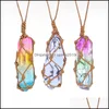 Arts And Crafts Healing Crystal Column Dyed Natural Stone Pillar Pendant Weave Net Bag Charms Green Pink Rope Chain Sports2010 Dhtx2