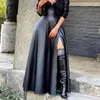 التنانير الأنيقة تنورة طويلة أنيقة Maxi Solid Color Fashion Faux Leather Women