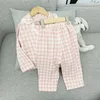 Baby Girl Plaid Pyjamas Vêtements Ensemble Coton Manteau Pantalon 2pcs Printemps Automne Infantile Enfant Enfant Salon Costume Accueil 1 10Y 220715
