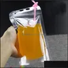 500Ml Transparent Self-Sealed Plastic Drink Packaging Bag Pouch For Beverage Juice Milk Coffee With Handle And Holes St Drop Delivery 2021