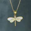Pendant Necklaces Female White Blue Opal Necklace Charm Crystal Animal Chain For Women Cute Gold Dragonfly Wedding NecklacePendant