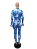 Kvinnors tvådelade byxor 2022 Autumn Casaul Kvinnor Ställ ut tryckt tie färgämne full ärmrock och lång träningsdräktdräkt