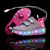 Sepatu Kets Bercahaya Dua Roda Roller Skate Lampu Led untuk Anakanak Anak Lakilaki Perempuan Light Up 220611