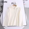 Red Solid Women Zipper Turtleck Knited Swater Sweet Long Rleeve Loose Ladies Casual Pullover Sueter Tops Jumper W220817