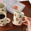 Mugs Cute Bear Coffee Cup Beige Ceramic Milk Tea Mug Vintage Pottery Latte Cappuccino Cups Drinkware Home Decor Gifts For LoversMugs