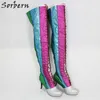 Sorbern Colorful Glitter Udo High Boots Women High Heel Stilettos Niestandardowe Szerokie łydki Długość wału na kolanach Boot