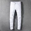 أزياء أزياء الشوارع جينز اللون الأبيض النحيف تناسب الجينز المدمرة الرجال المرقاء المصمم مرنة الهيب هوب جينز سراويل T200614