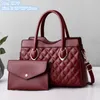 Wholesale leathers shoulder bags classic solid color embossed backpack street trend Joker leather two-piece handbag large capacity sewing plaid handbag 1211#