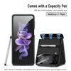 Magnético com casos de caneta para Samsung Galaxy Z Flip3 Flip 3 5G Caso Dobradiça Câmera Furo de vidro Proteção de filme