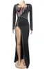 Beyprern Mooie Hoge Split Corset Maxi Jurk Chic Womens Lange Mouwen Crystal Party Club Jurk Beroemdheden Outfits 220808