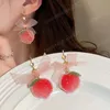 Cute Peach Fruit Dangle Earrings With Bowknot Ribbon Women Summer Creative Imitation Fruit Gummy Pendant Earring Jewelry Gifts