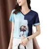 Designer feminino camiseta vintage camiseta de verão de manga curta feminina de camiseta casual feminino tshirt vshirt vshirt coreano chique em tecido de seda tee gráfica