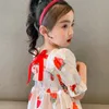 Robes de fille enfant en bas âge bébé enfants filles fraise robe froncée vêtements de princesse pour les filles