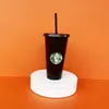 24OZ/710 ml Starbucks Renk değiştiren Bardak Plastik yeniden kullanılabilir şeffaf içme bardağı silindirik kapaklı saman