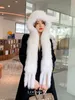 Women Real Fox Fur Hats Scarf One Pieces Winter Earmuffs Hat Snow Cap Tassels