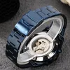 Wristwatches Blue Men's Mechanical Watch Simple White Dial Clock Automatic Self-winding Wristwatch For Men Steel Strap Safety Folding Bu