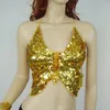 Shiny Sexy Women Halter Back Lace-up Festival Raves Crop Top Tribal Belly Dance Beaded Sequin Top Padded Bandage Bra 220504