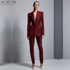 Dames tweedelige broek Wijn Red Jacket Damesbedrijfspakken kantooruniform ontwerpen vrouwen elegante formele dames broekpak 2 sets cu