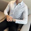 남성용 기하학적 인쇄 셔츠 2022 가을 긴 슬리브 슬림 한 셔츠 사업 사업 소셜 드레스 셔츠 스트리트웨어 Camisa Masculina