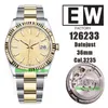 EWF Top Quality Watches 126233 Date 36mm 904L Cal.3235 Automatic Mens Watch Champagne Fluted Dial Yellow Gold Two Tone Stainless Steel Bracelet Ladies Wristwatches