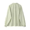 Women's Blouses & Shirts Office Elegant Ladies Striped Oversized Female Fall 2022 Long-sleeved Shirt Design Niche White Green Collar Blouses