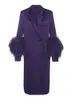 Frauen zweiteilige Hosen lila Wolle 1 moderne Frauen Anzug maßgeschneidert einen Knopf Long Patch Ostrich Feder formelle lässige Mutter der Braut