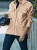 Jacke Frauen Casual Langarm Einreiher PU Leder Jacke Mäntel Mode Streetwear Elegante Vintage Weibliche Kleidung L220728