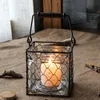 Candle Holders Iron Glass Retro Candlestick Lantern Vase Candles Hollow Decoration Christmas Bougeoir Wind Lamp FC194Candle