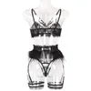 Floral Dessous Set Women Pink Black Sexy Unterwäsche Damen transparent gestärkte erotische Set4238113